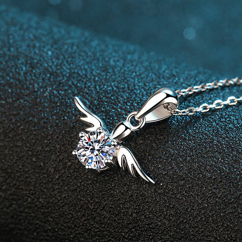 Angel Wing Moissanite Charm Necklace in 925 Sterling Silver