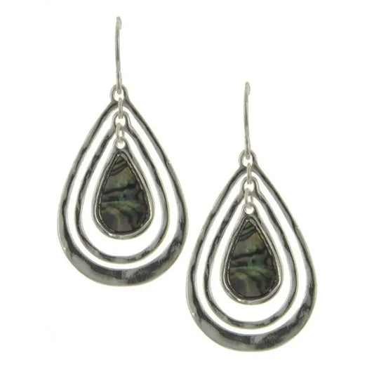 Silver_abalone Ring Layer Hematite Teardrop Earrings