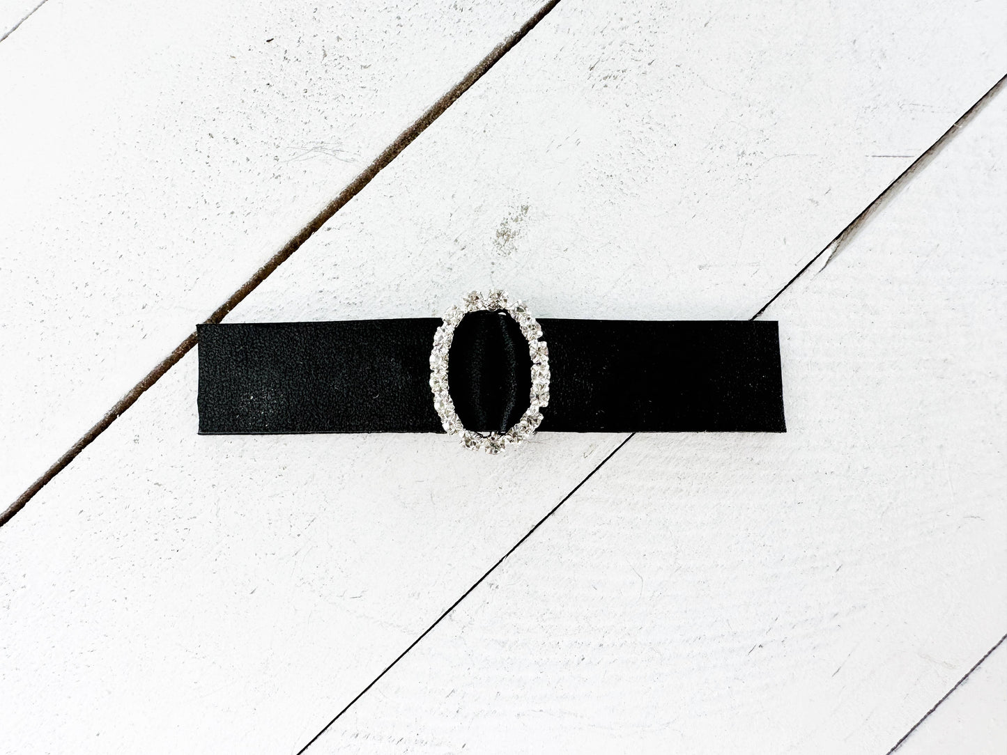 Black Leather & Rhinestones Cinch Clip for Dresses