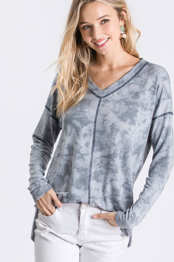 Vintage Tie Dye V Neck Top: Vintage Denim
