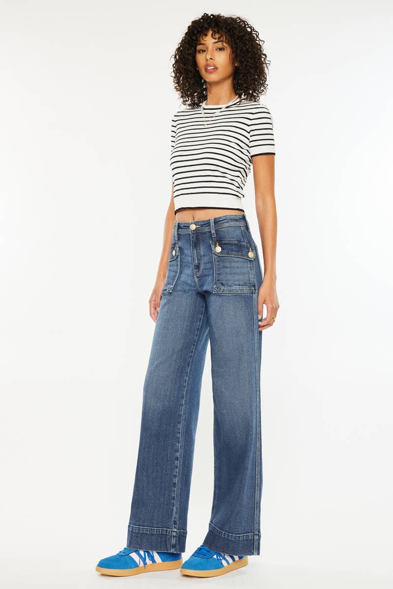 HIGH RISE WIDE LEG JEANS- DARK