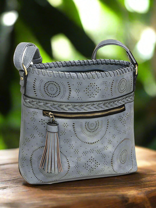Calm Laser-Cutout Vegan Leather Crossbody - Blue