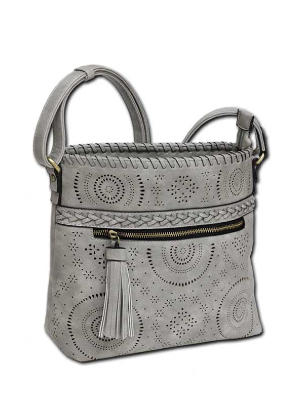 Calm Laser-Cutout Vegan Leather Crossbody - Gray