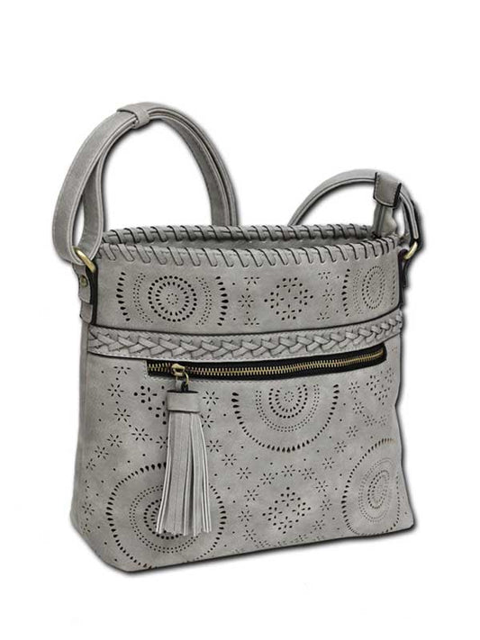 Calm Laser-Cutout Vegan Leather Crossbody - Gray