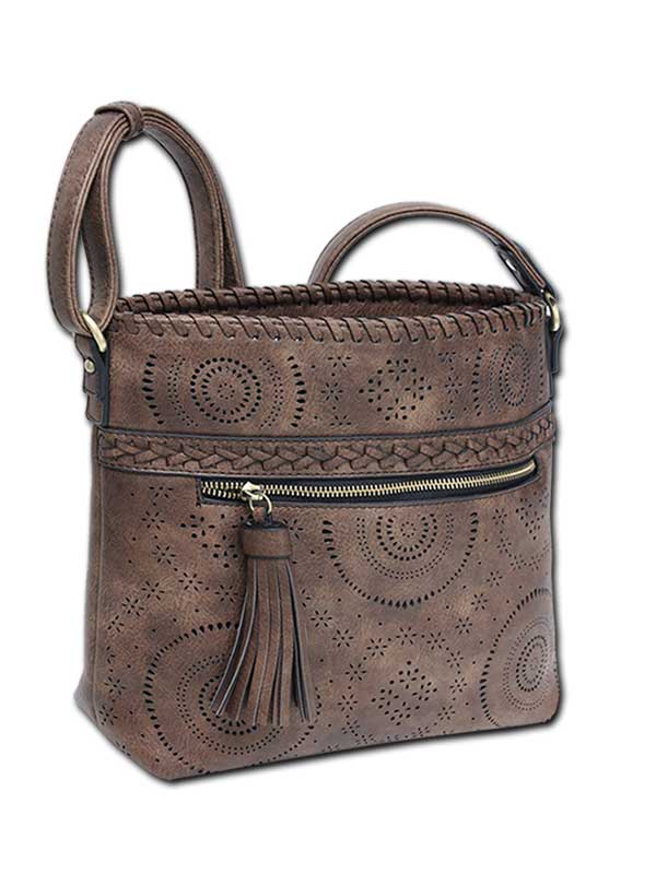 Calm laser-cutout vegan leather crossbody bag