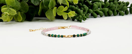 "Cancer Healing Harmony" Gemstone Bracelet - Malachite, Clear & Rose Quartz, photo 1 of 8
