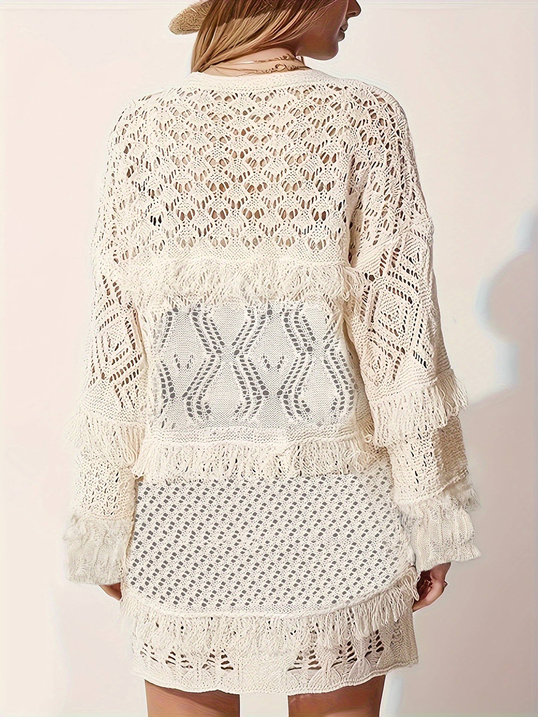 Loose Knit Long Sleeve Cardigan - Beige, photo 3 of 4