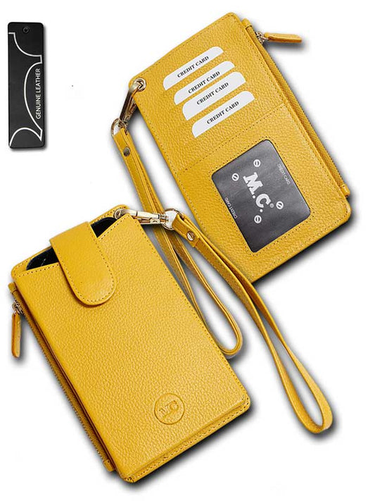 Genuine Leather Cellphone & Card Holder Wristlet - Yellow