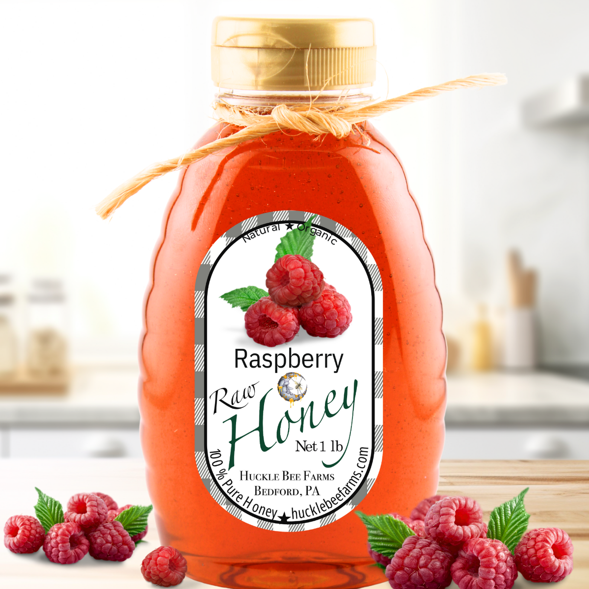 Raspberry Infused Raw Honey: 1 lb Bottle