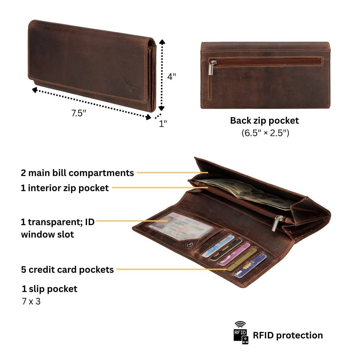 Charlotte Full-Grain Leather RFID Wallet - Women's, Chestnut, photo 6 of 7
