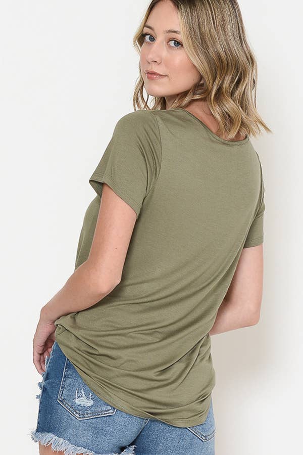 Criss Cross Short Sleeve Tunic Top - Olive, 95% rayon, 5% spandex, photo 4 of 4