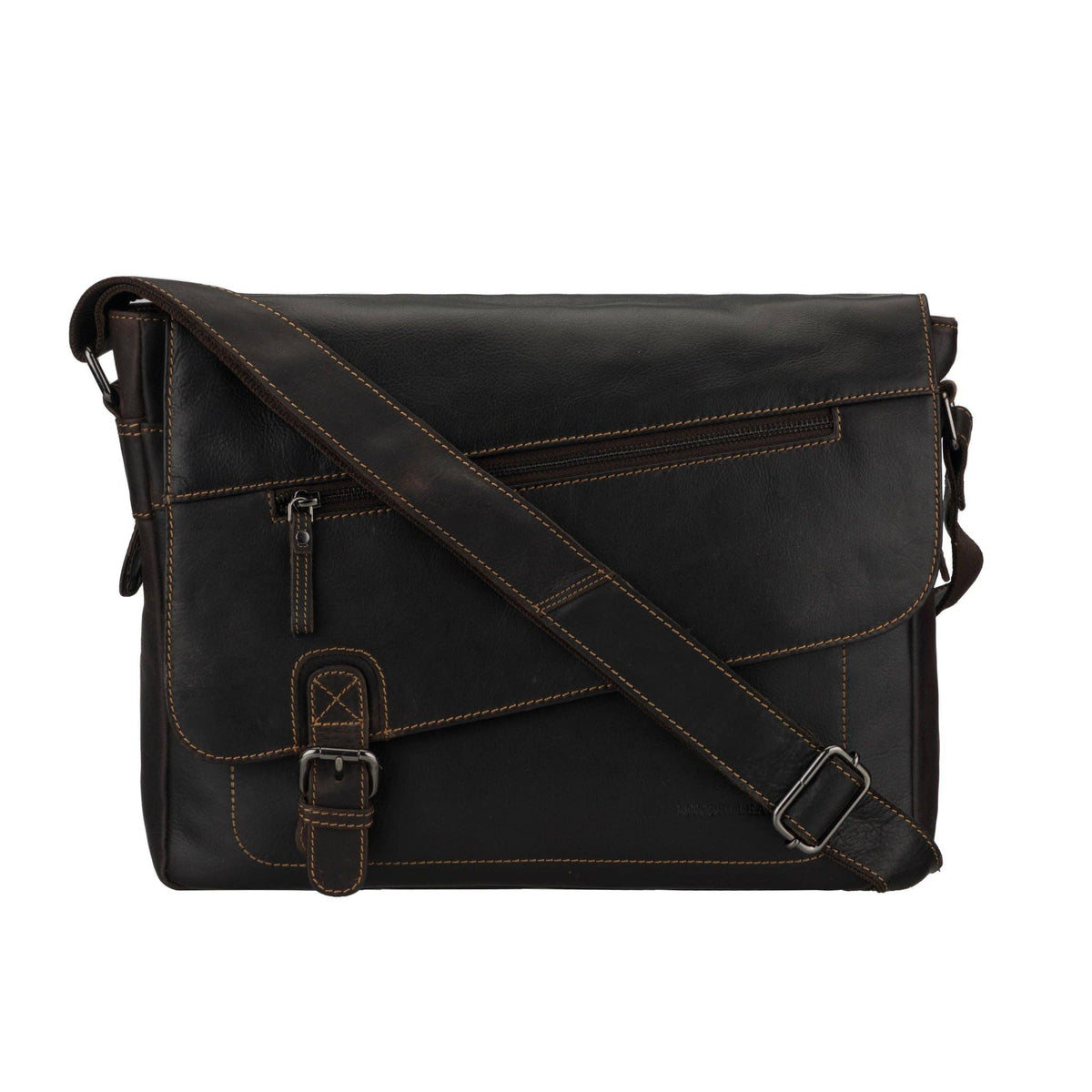 Chicago Full-Grain Leather Messenger Bag 14" - Brown, photo 1 of 7