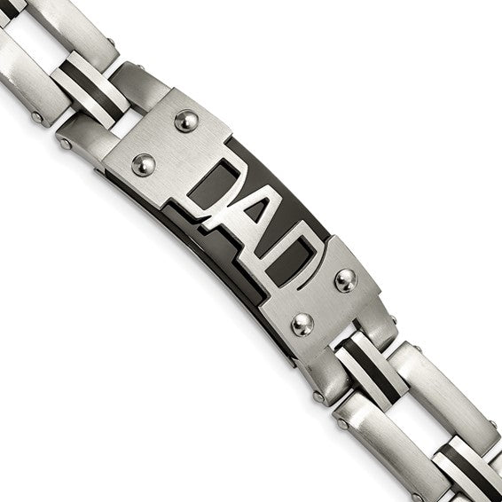 Stainless Steel "DAD" Bracelet - Black IP, 9"