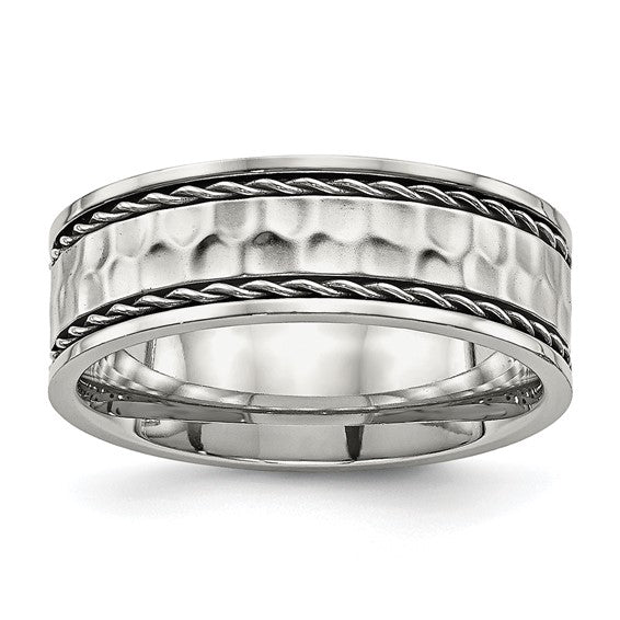 Stainless Steel Hammered Comfort-Fit Band - 8mm (Size 12.5)