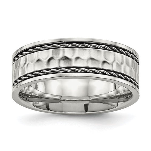 Stainless Steel Hammered Comfort-Fit Band - 8mm (Size 12.5)