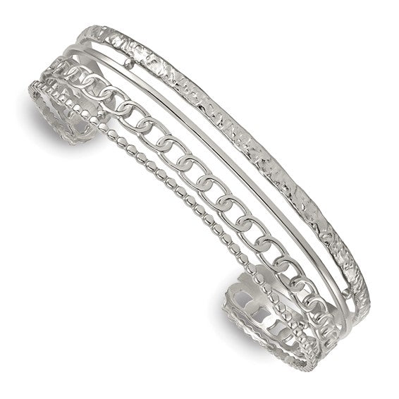 Chisel polished and textured stainless steel cuff bangle (view 2)
