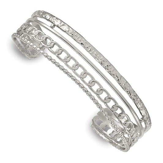 Chisel polished and textured stainless steel cuff bangle (view 2)