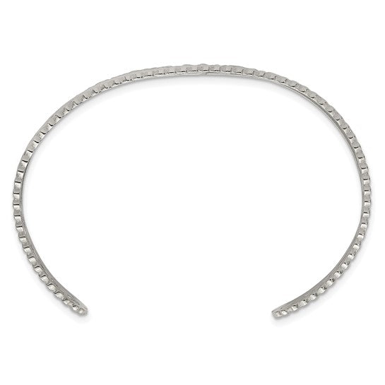 Chisel polished and textured stainless steel cuff bangle (view 1)