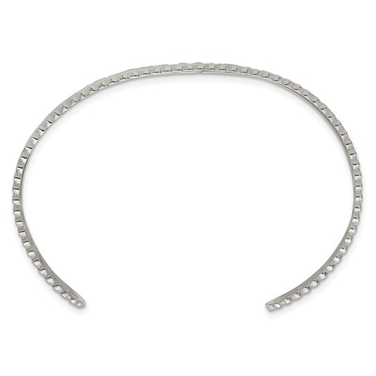 Chisel polished and textured stainless steel cuff bangle (view 1)