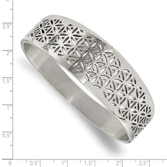 Chisel stainless steel flower cut-out hinged bangle (view 2)