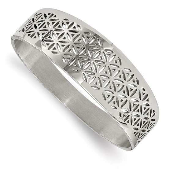 Chisel stainless steel flower cut-out hinged bangle (view 3)