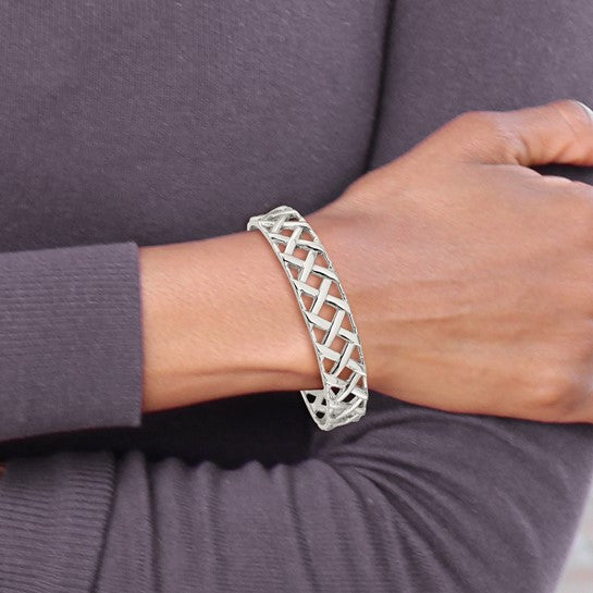 Chisel polished stainless steel weave design bangle (view 1)