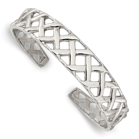 Chisel polished stainless steel weave design bangle (view 2)