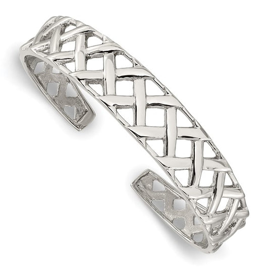 Chisel polished stainless steel weave design bangle (view 2)