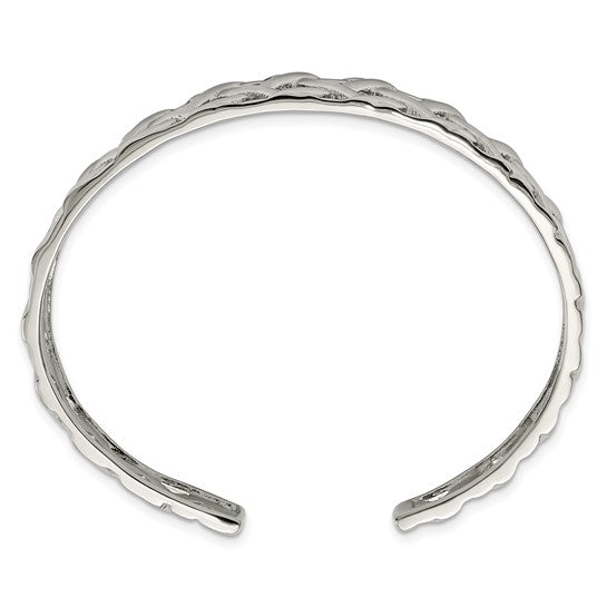 Chisel polished stainless steel weave design bangle (view 3)
