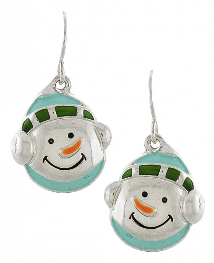 Close view of the enamel snowman face earrings