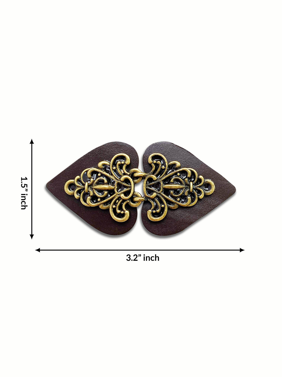 Size diagram: the closed clasp measures 3.2 inches long by 1.5 inches tall