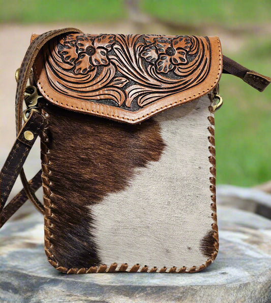 Cowhide Crossbody with tooling
