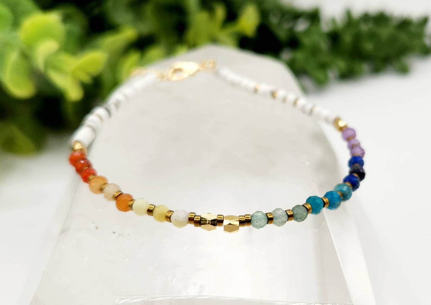 CHAKRA-3mm Faceted Gemstone Bracelet with Gold Color Clasp