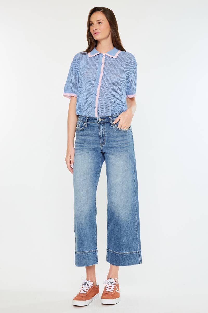 HIGH RISE CROP WIDE JEANS: MEDIUM WASH