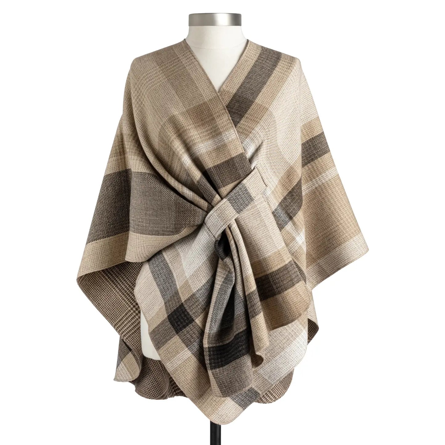 Plaid Reversible Camel Wrap - 46x70in