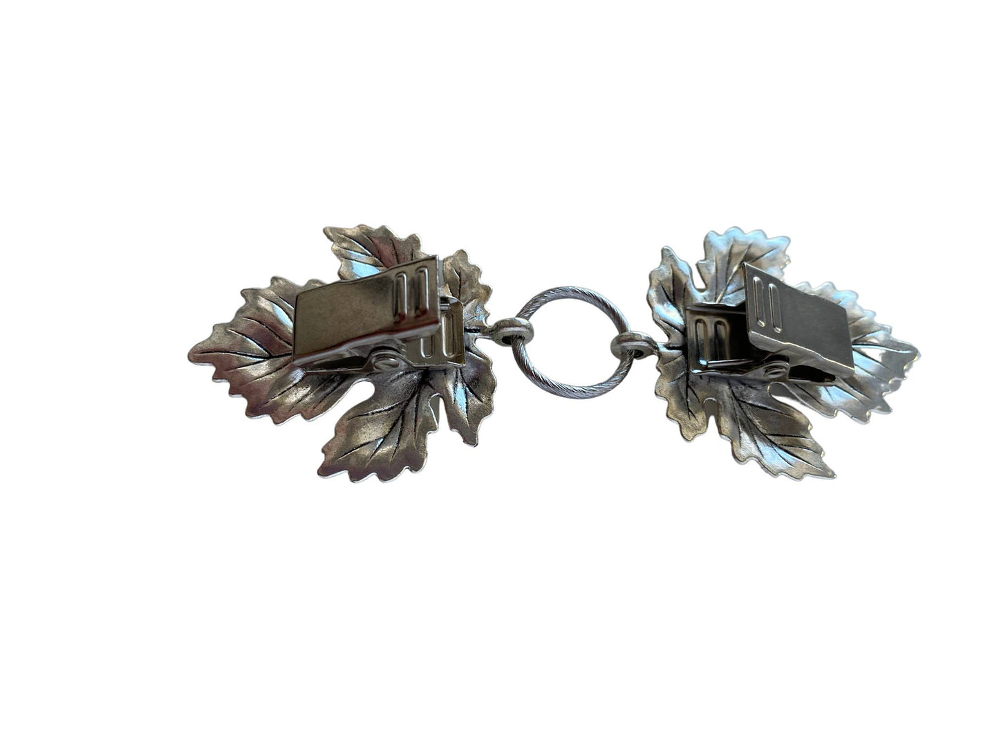 Dress Cinch Clips for Clothes, Silver Metal Leaves Boho