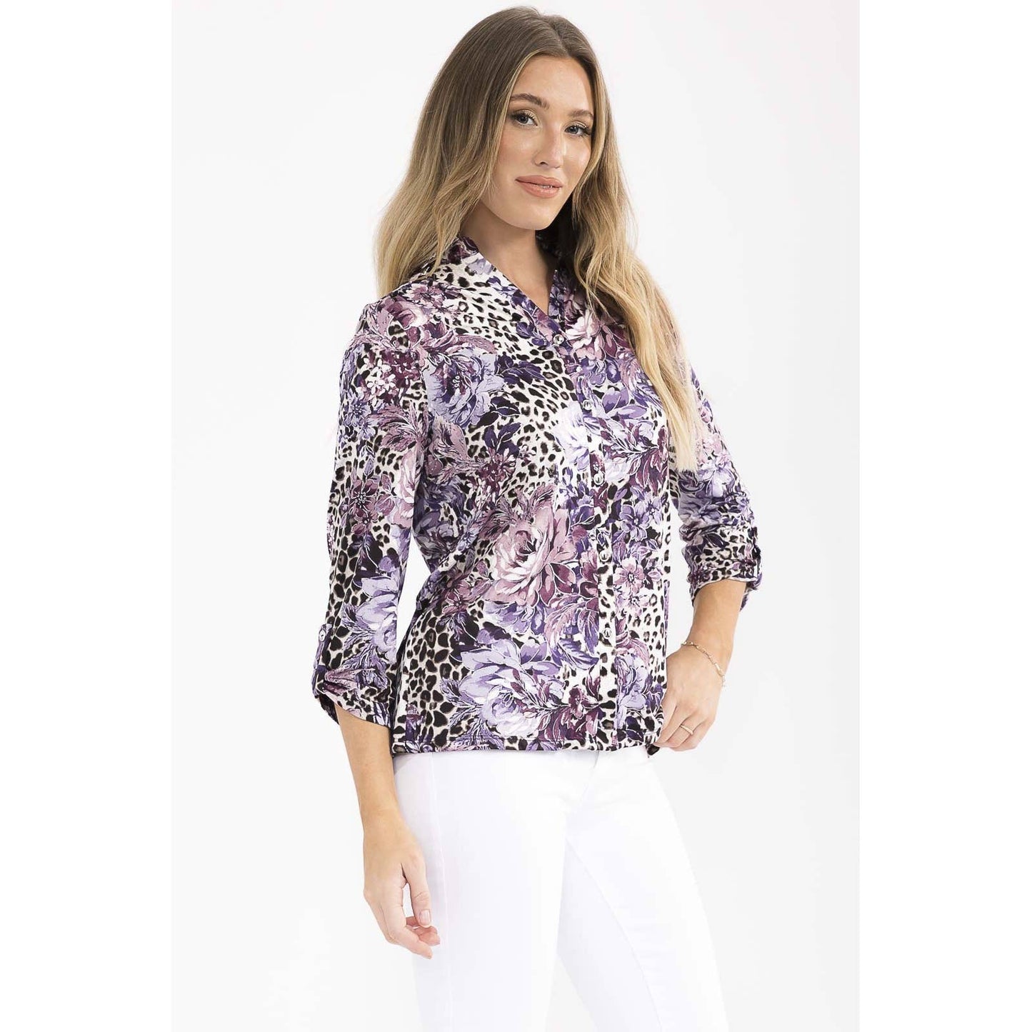 FLORAL FOIL COLLAR SHIRT: BLACK/PLUM/SILVER