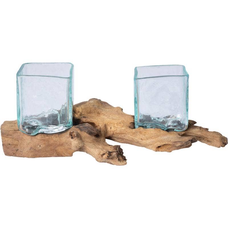 DOUBLE SQUARE MOLTEN GLASS CUPS