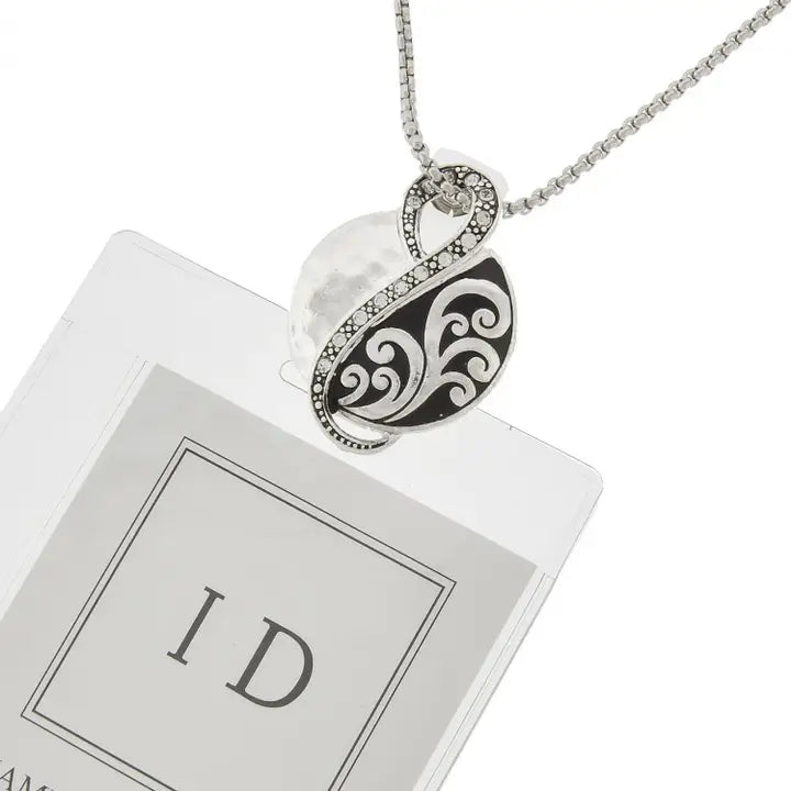 Filigree Crystal Metal Lanyards Id Holder & Necklace