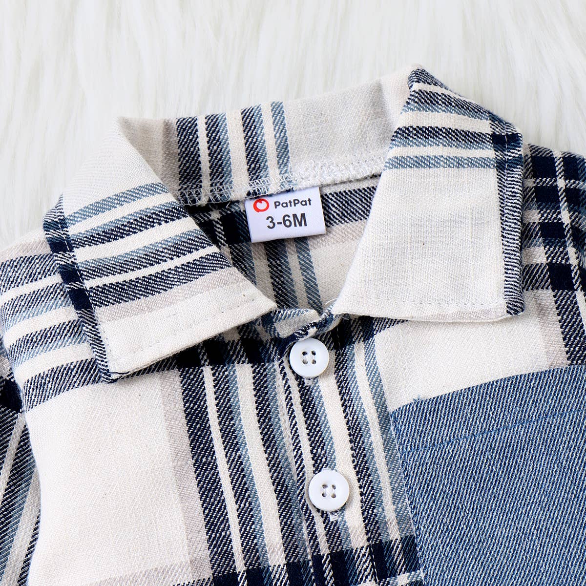 2pcs Baby Boy Patch Pocket Long-sleeve Plaid Shirt and Jeans: Blue / 9-12M