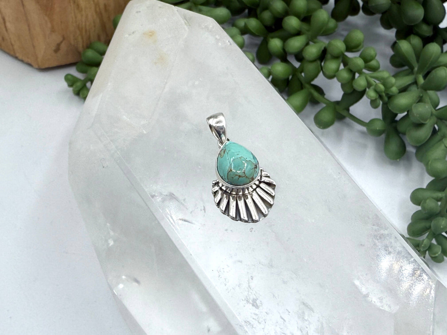 Turquoise Tear Drop Cabochon Gem Pendant-Sterling Silver/925
