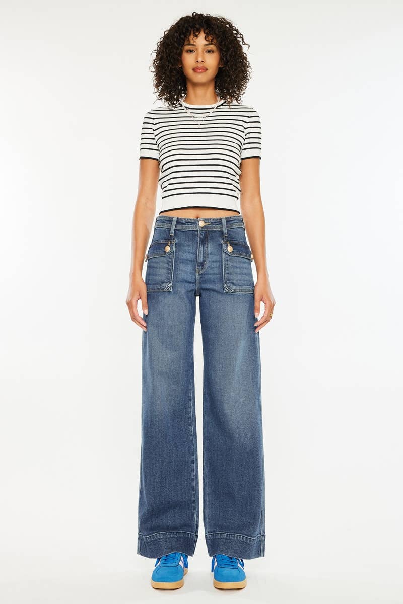 HIGH RISE WIDE LEG JEANS- DARK