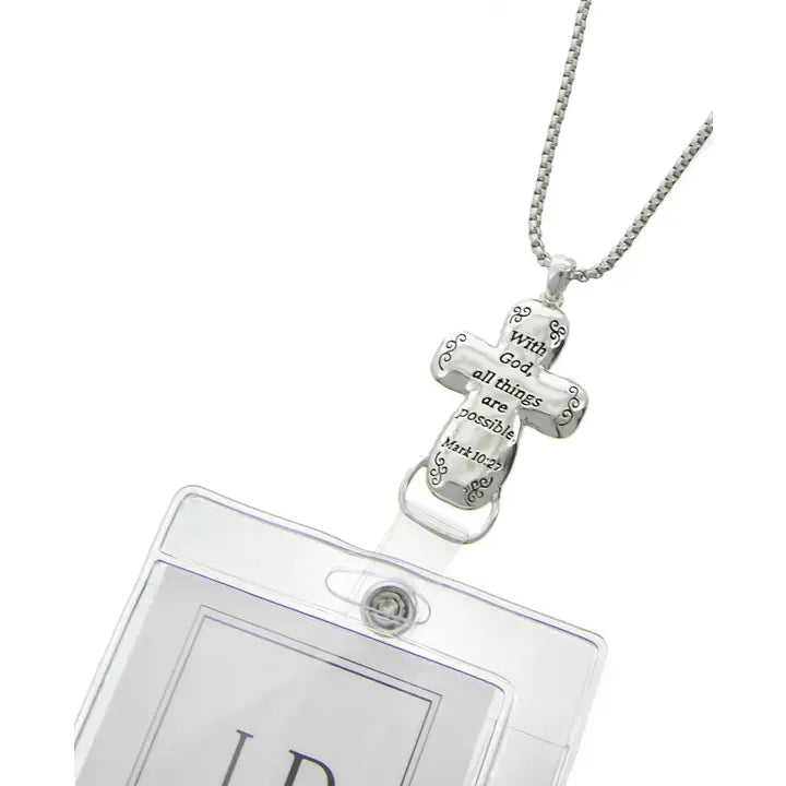 With God, All Things Are Possible Cross Lanyard Id Holder