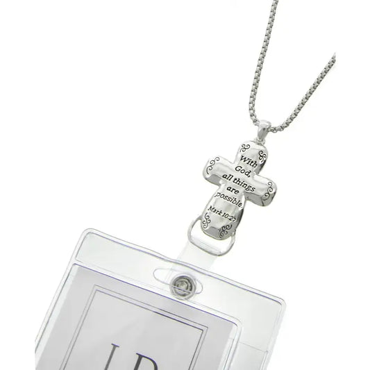 With God, All Things Are Possible Cross Lanyard Id Holder