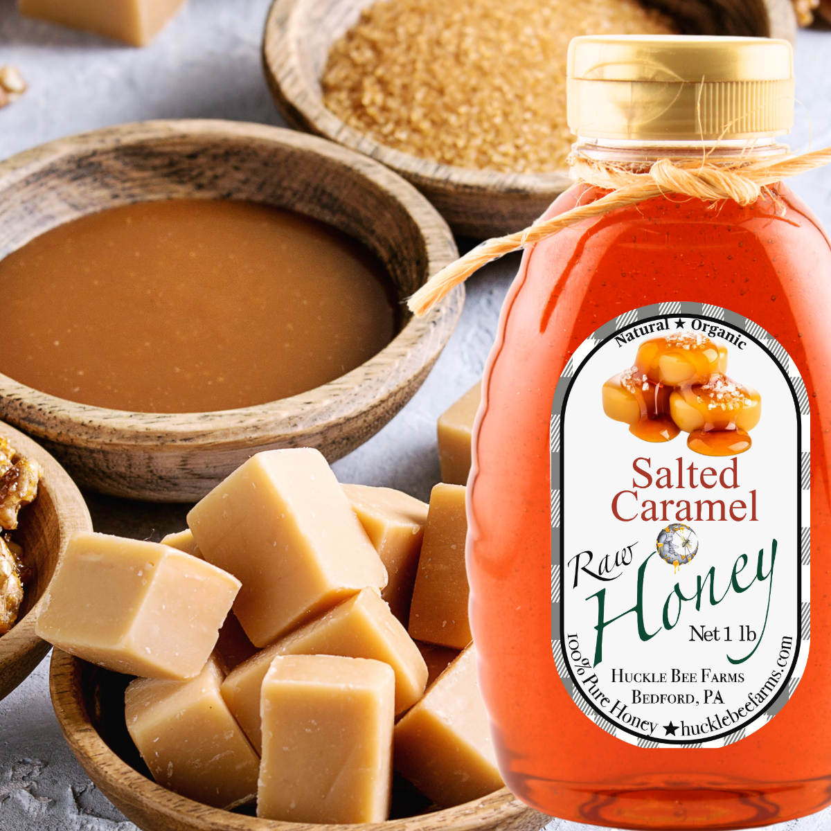 Salted Caramel Infused Raw Honey: 1 lb Bottle