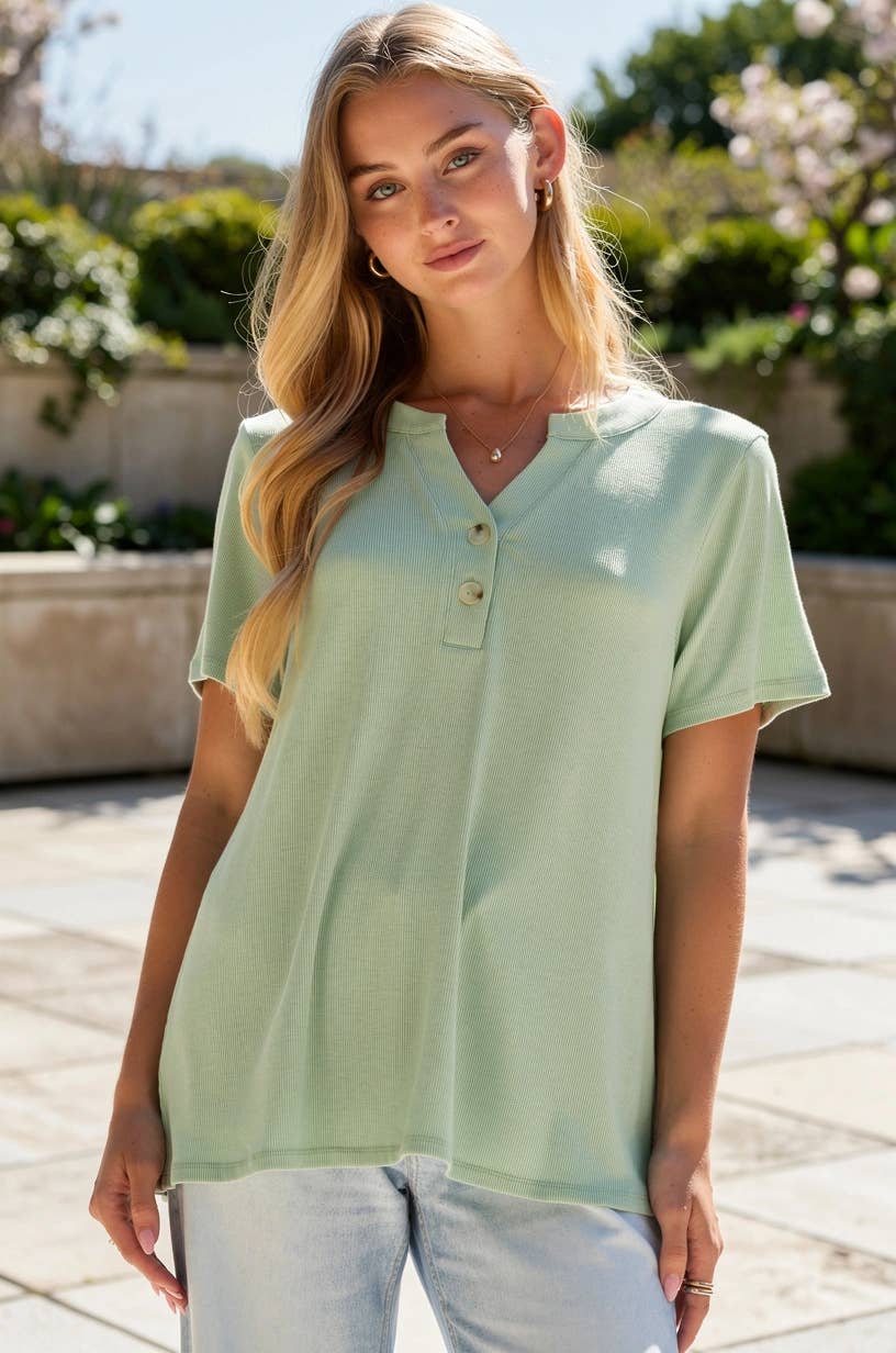 Baby Ribbed Boyfriend Knit Top: Mint