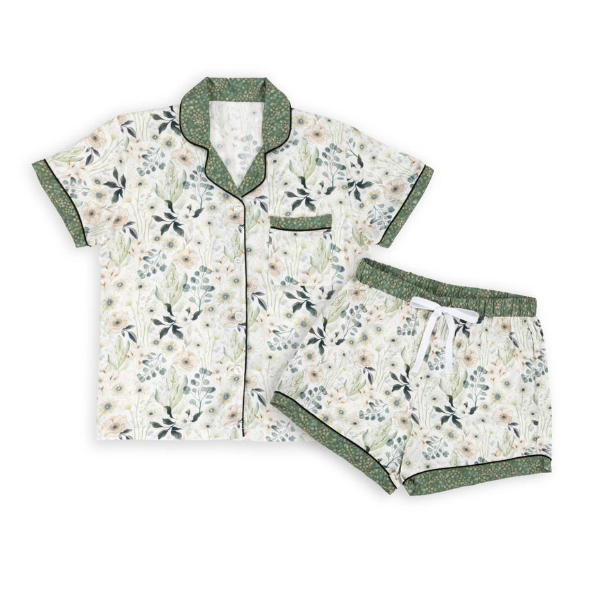 Short Sleeve Green Floral Top and Shorts Pajama Set