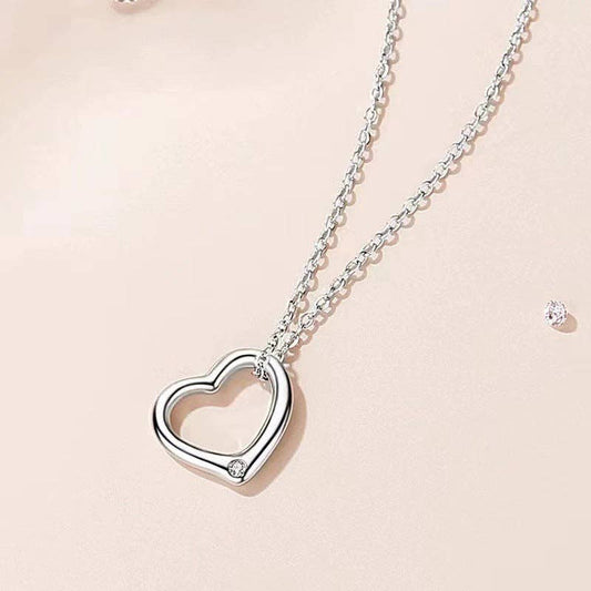 Dainty Heart Charm Pendant Necklace - Sterling Silver