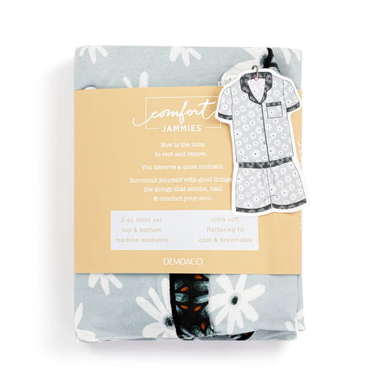 Short Sleeve & Shorts Pajama Set - Gray Daisy, photo 2 of 2