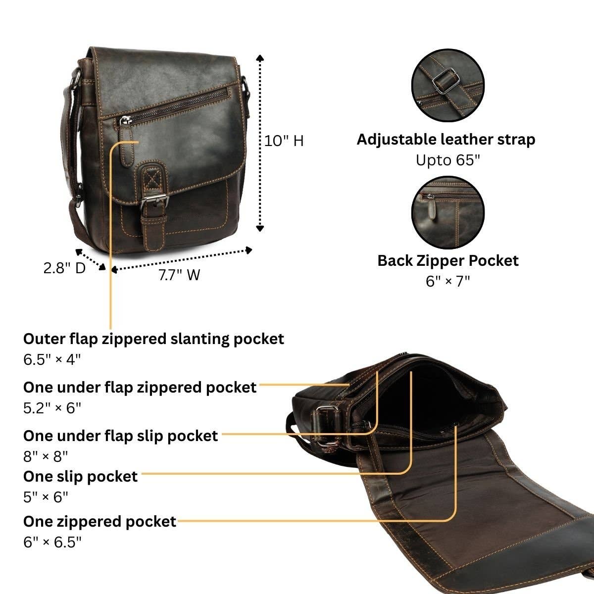 Dallas Leather Crossbody Bag - Brown Unisex, photo 4 of 8